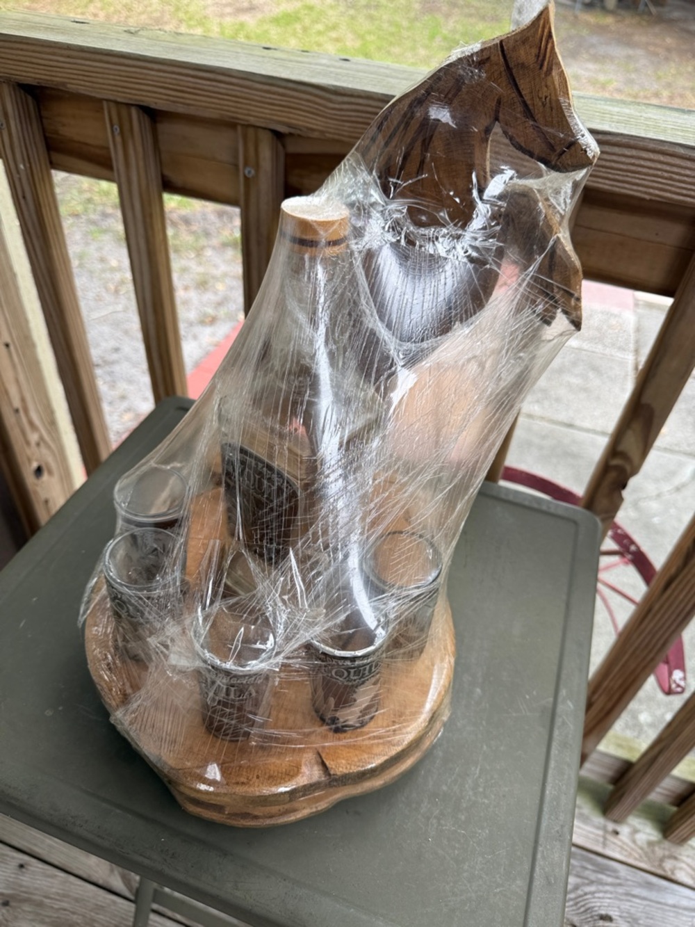Wooden Horse w/ Bottle and Shot Glass Display/Holder..